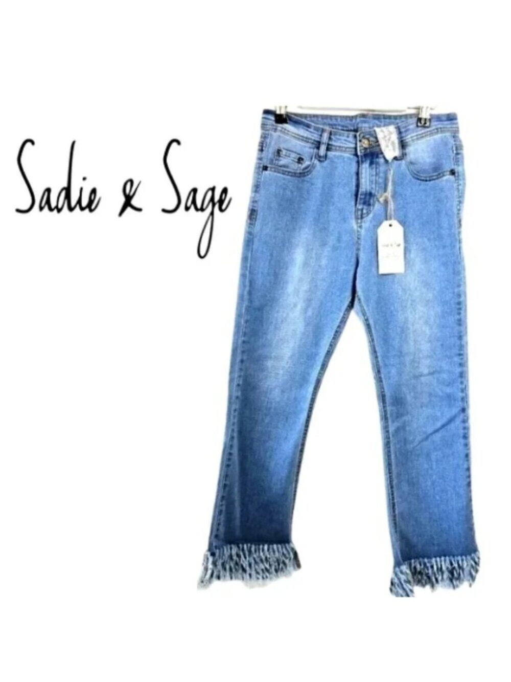 Sadie & Sage Light Wash Frayed Flare Crop Jeans Size Small NWT